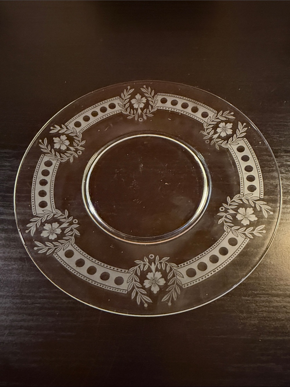 Clear Etched Glass Salad or Luncheon Plates with Floral Border set of 11